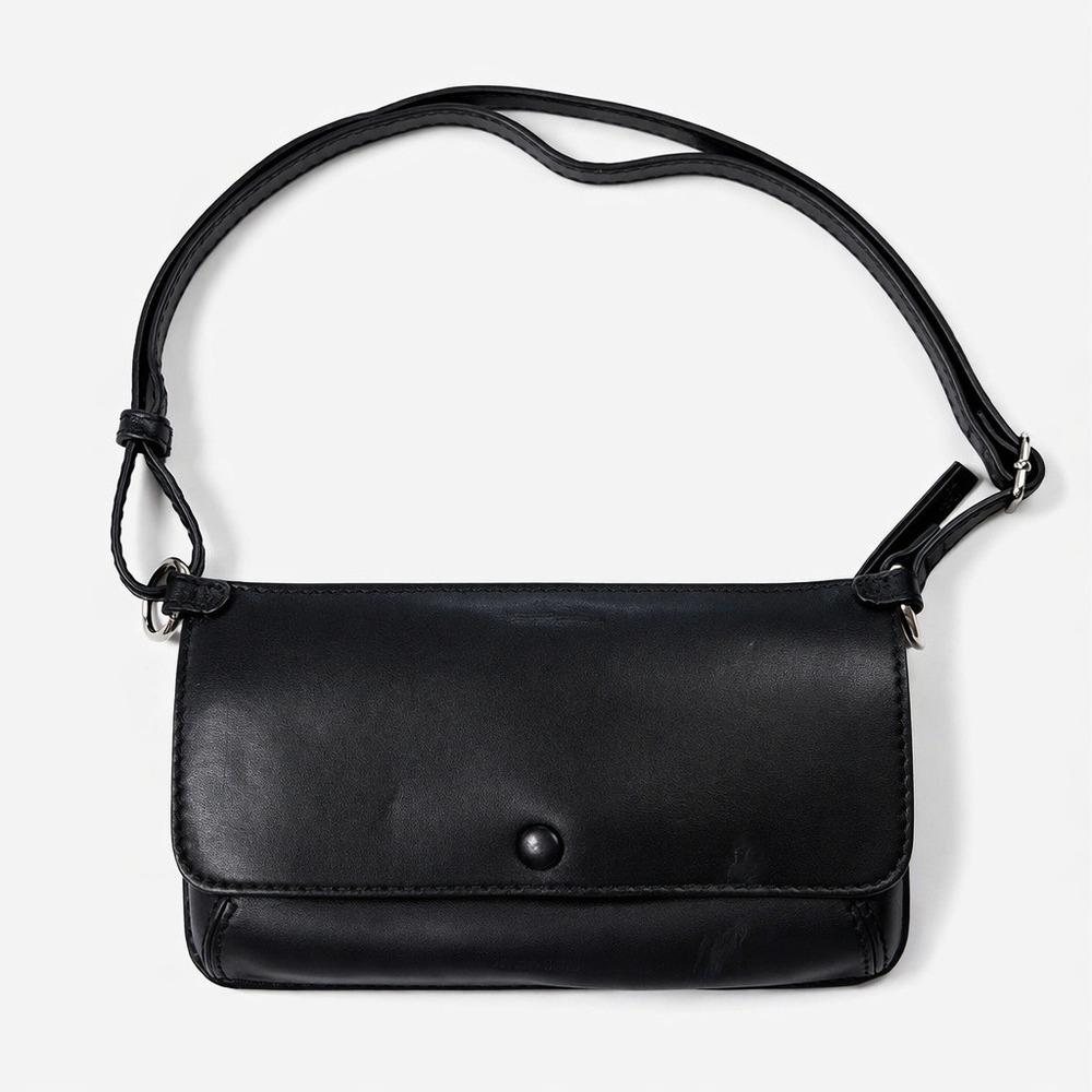 Steven Alan Crossbody Bag Black Leather‎ Slim Minimalist Flap Snap